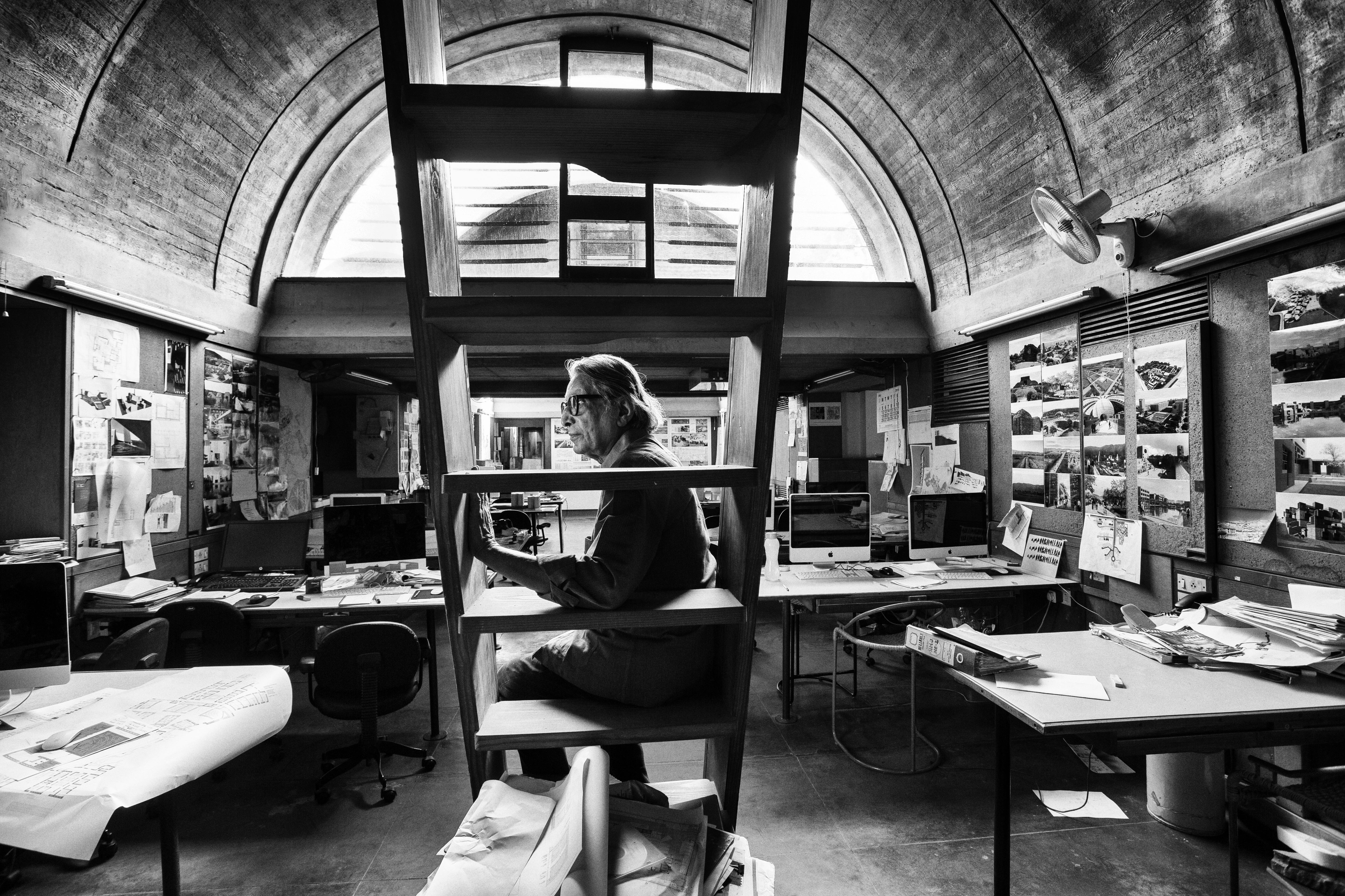 Doshi in his studio, Sangath